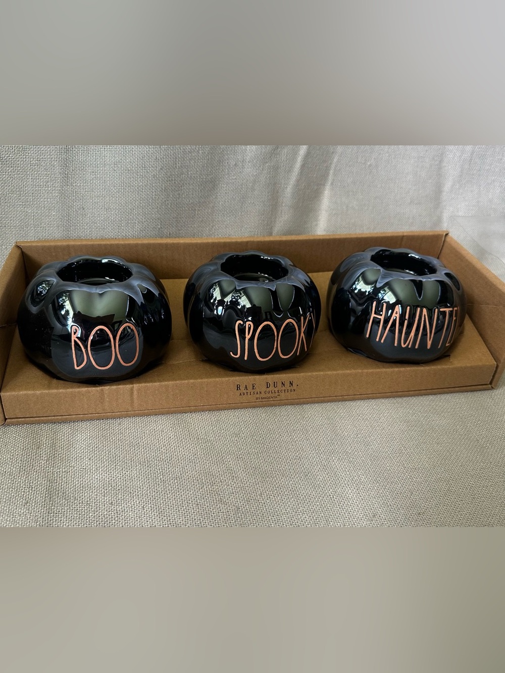 Rae Dunn Magenta Ceramic Pumpkin Tea Light 3pc Set